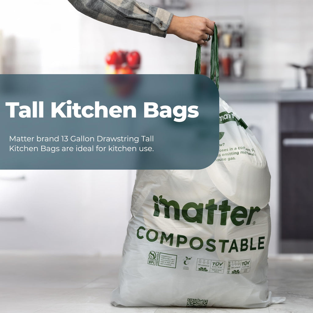 Compostable 13 Gallon Tall Trash Bags, 60 Count, Made From Plants
