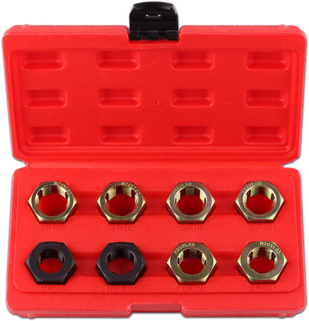 8 PCS Axle Spindle Thread Chaser Set, Thread Repair Kit High-Strength Thread Restorer Tool, Axle Spindle Fractional Cleaning and Rethreading Set Metric M20 M22 M24 & UNEF 13/16" 3/4"