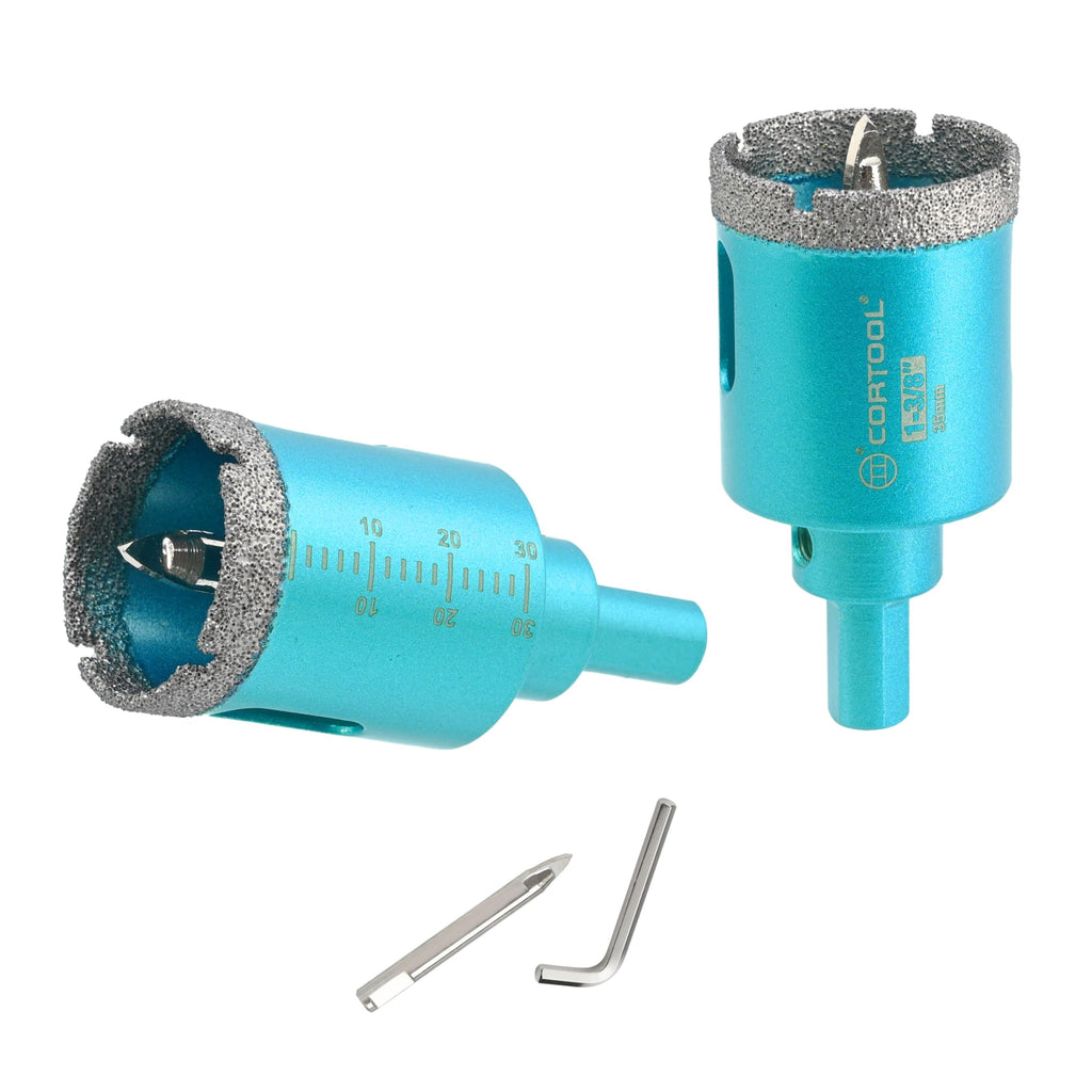 1-3/8 Inch Diamond Hole Saw with Pilot Drill Bit, Diamond Tipped Tile Hole Saws, Dry/Wet Use for Porcelain Tile, Ceramic Pottery, Granite, Stone, Marble, Glass Bottles - 2 Pack