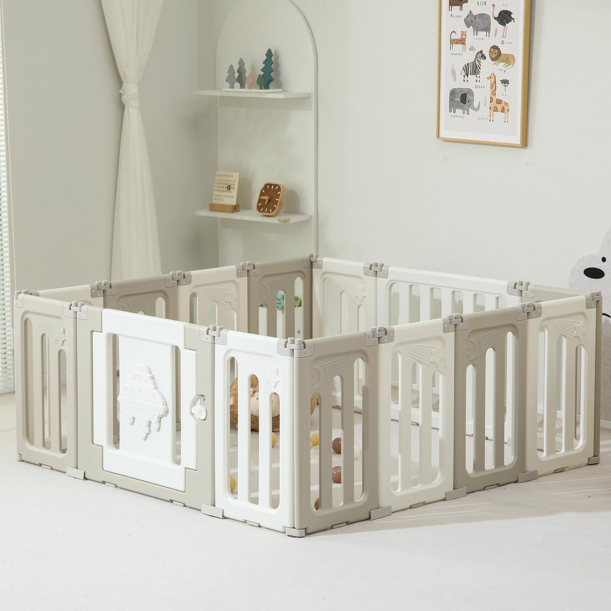 14-Panel Modular Foldable Baby Playpen & Safety Activity Yard with Locking Walk-Through Gate for Infants & Toddlers