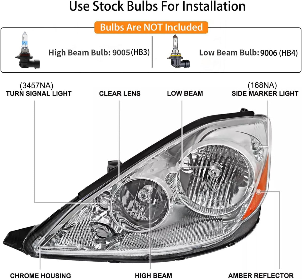 Headlights Assembly For 2006-2010 Toyota Sienna Chrome Housing Left+Right