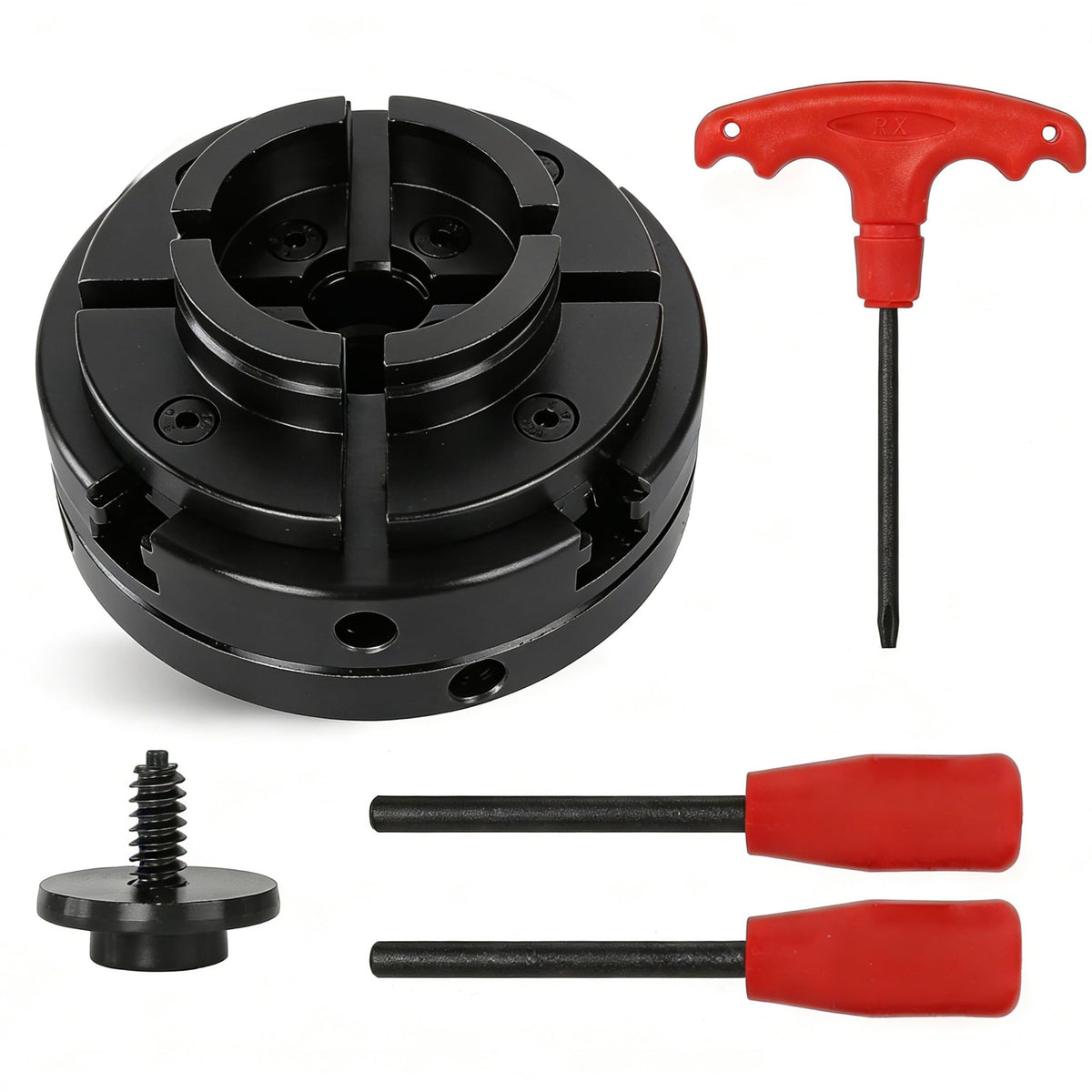 4 Inch Wood Lathe Chuck Set with Big Round Jaws,1" x 8 tpi thread - High-Grade 45 Steel, Nickel Plated Wood Turning Chuck