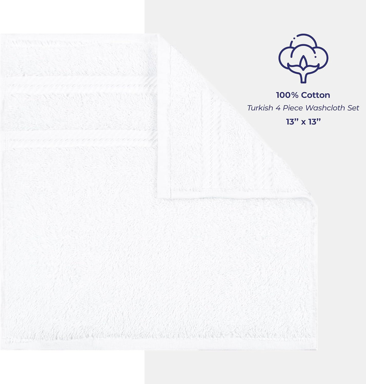 100% Cotton Luxury Turkish Towels, 4 PC Washcloth Set | Soft Absorbent Quick Dry OEKO Tex Standard 100 Certificated