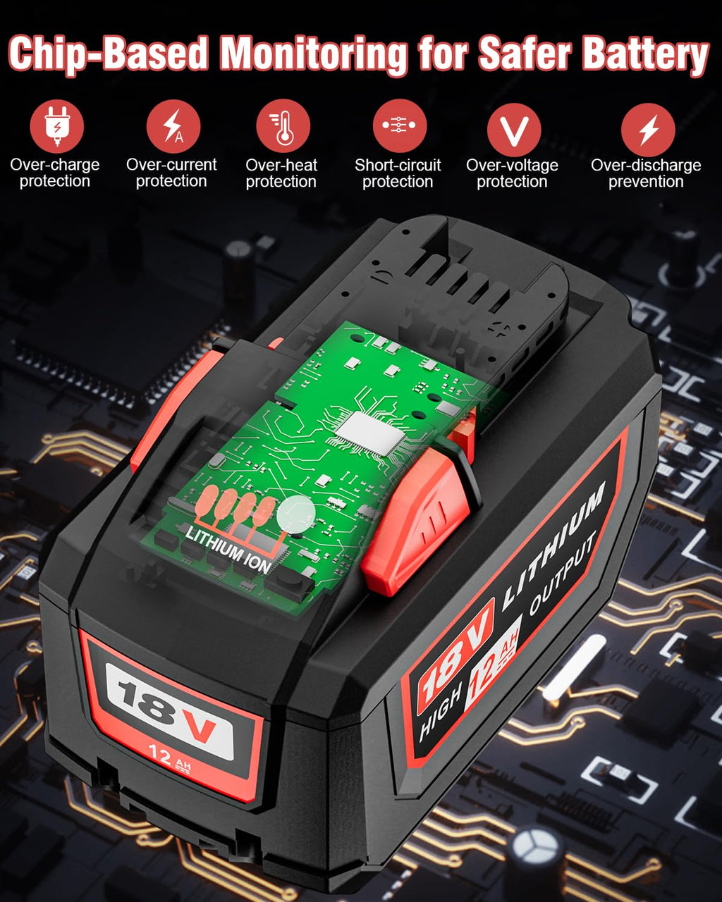 12.0Ah M-18 Battery High Output Replacement for Milwaukee 18V Battery 2Pack