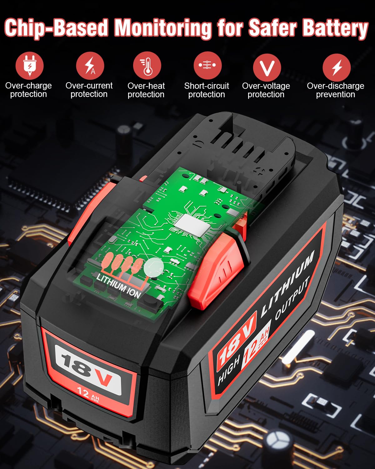 12.0Ah M-18 Battery High Output Replacement for Milwaukee 18V Battery 2Pack