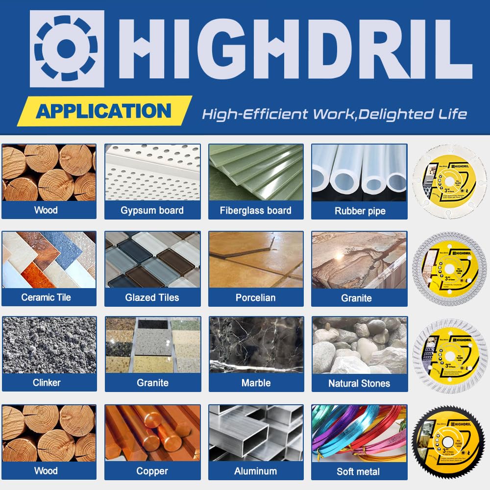 HIGHDRIL 4pcs 3" Circular Saw Blade Set for Metal Tile Marble Plastic Wood