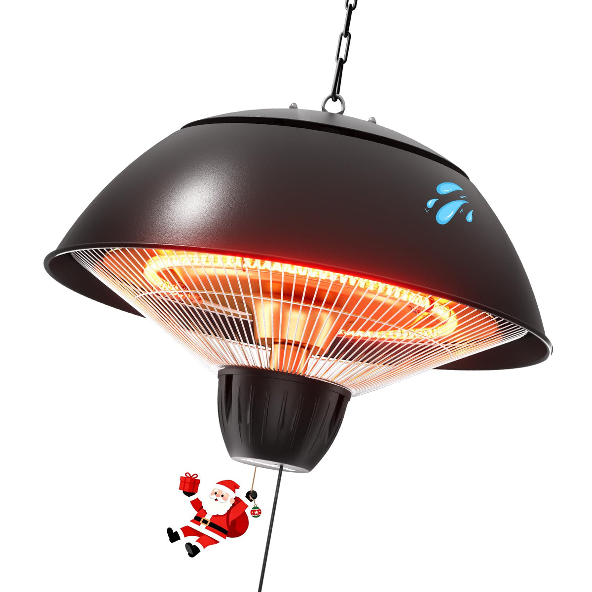1500W Electric Patio Heater, Outdoor Hanging Infrared Heater with Carbon Fiber Heating, Ceiling Mounted Heater for