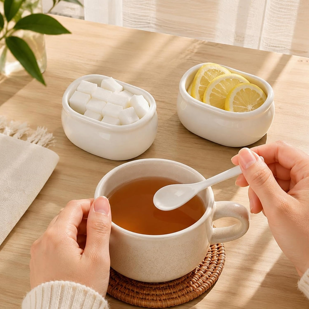 Set of 6 Sugar Packet Holder, Ceramic Sugar Caddy for Sweetener, Classic Restaurant White Tea Bag Organizer Bowl