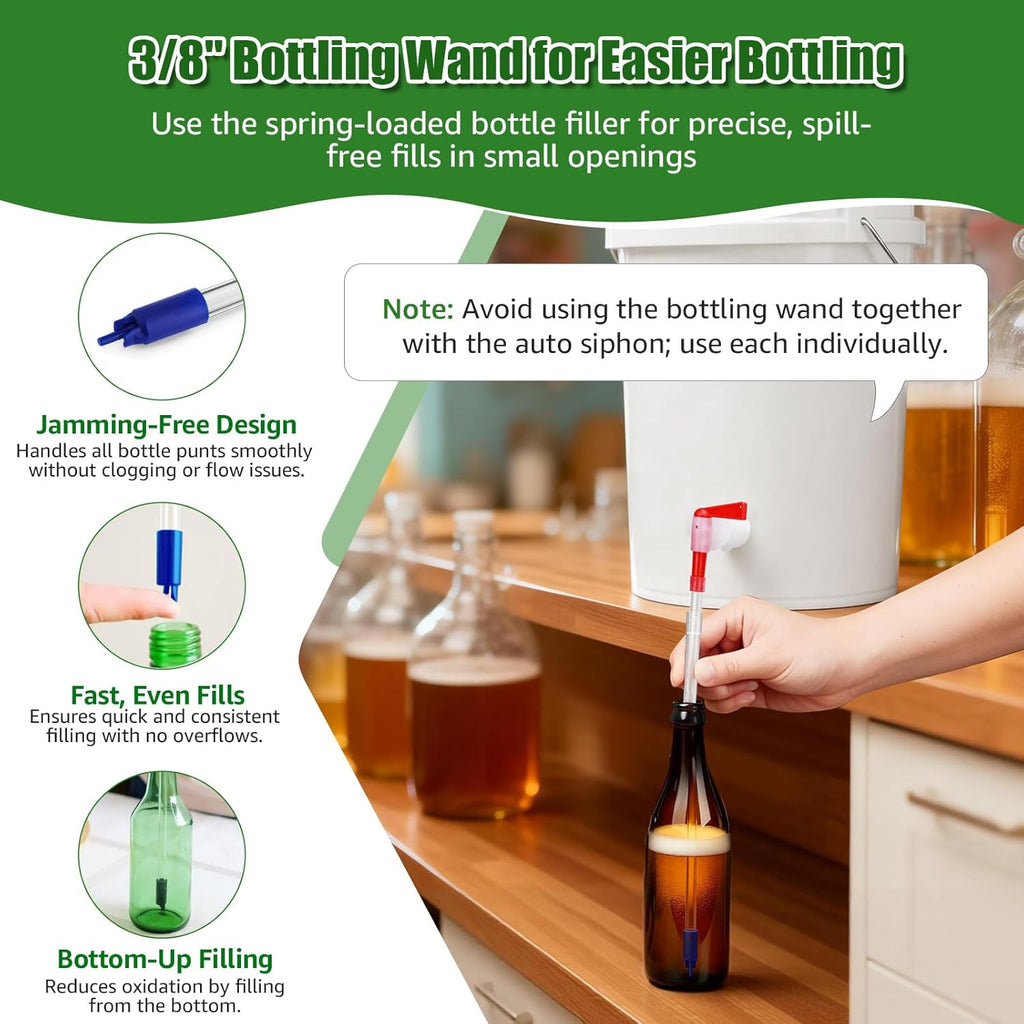 14" Auto Siphon with Bottling Wand Wine Siphon with Fermenting Airlocks | 3/8" Removable Racking Cane, Effortless