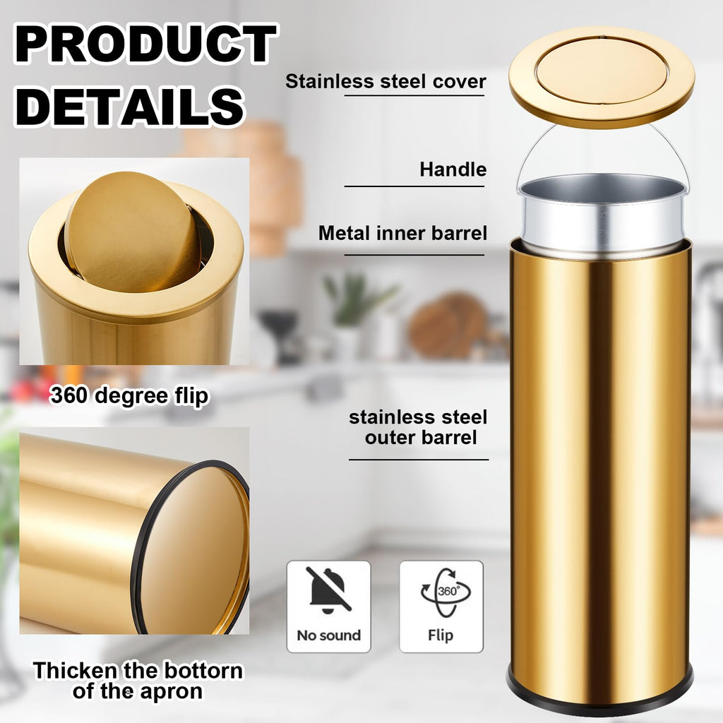 2 Pcs 30l/8gal Gold Flip Trash Can 200 Bags, Kitchen Garbage Bin