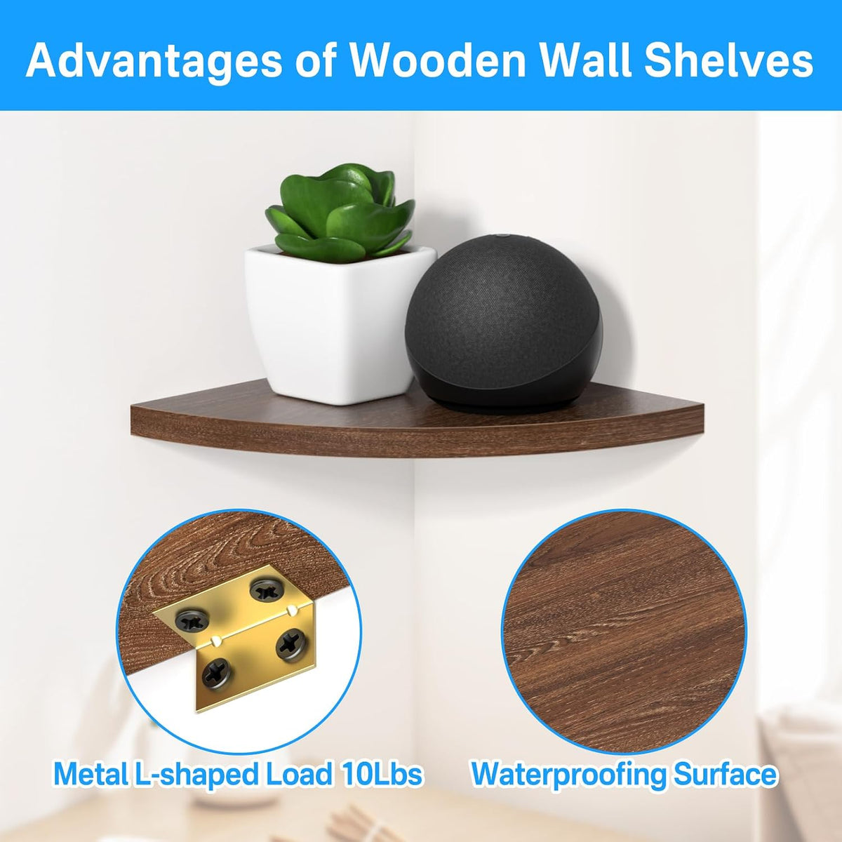 Corner Speaker Shelf for Small Speaker Wall Mount, Wooden Floating Speaker Shelf for Samsung, Sony, Bose, JBL, LG