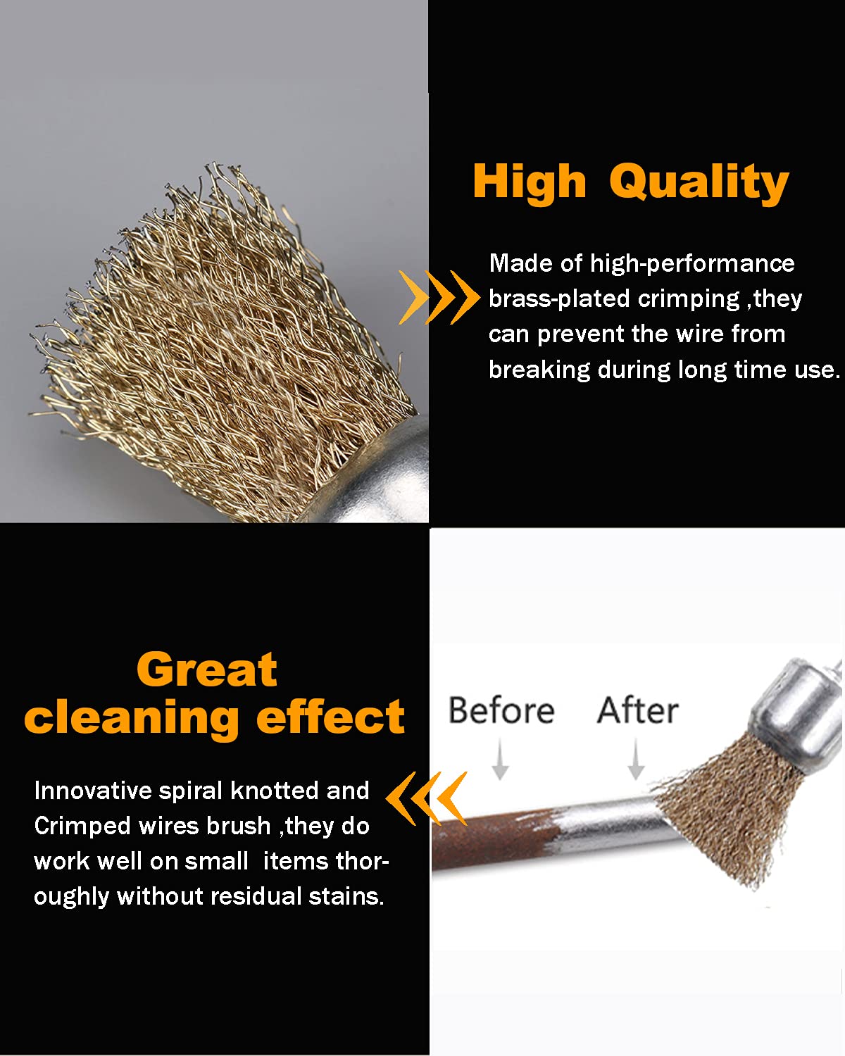 Rocaris 15 Pack 3 Sizes Brass Coated Wire Brush Wheel & Cup Brush Set