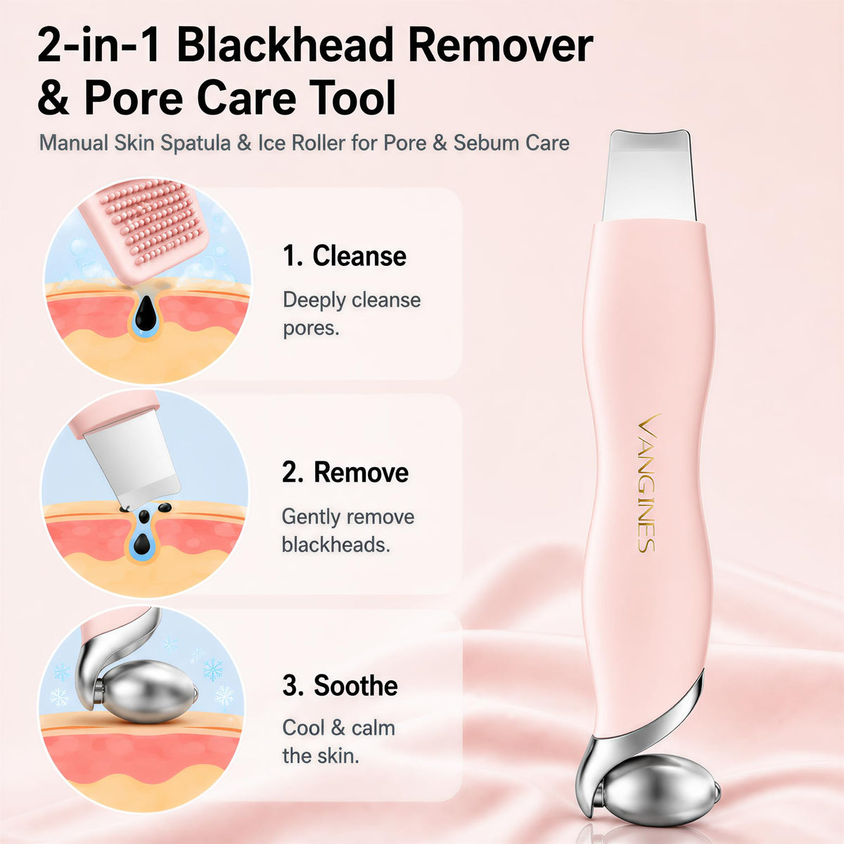 Manual Blackhead Remover Tool with Ice Roller, Stainless Steel Blackhead Scraper & Skin Spatula for Nose and Face