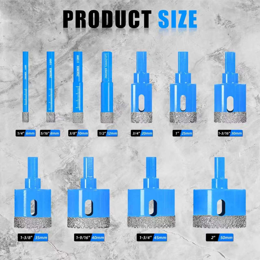 Diamond Hole Saw Tile Drill Bits Kit, 11 PCS Serrated Brazing Tile Core Drill Bits Sets with EVA Hole Saws Guide Jig Hollow Drill Hole Saw for Ceramic, Glass,Tile, Marble,Granite, Gypsum,Wood