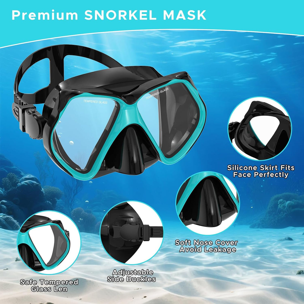 Snorkeling Gear for Adults, Dry Snorkel, Mask Set Adult, Diving Scuba Mask, Scuba Gear, Swimming Goggles with Nose