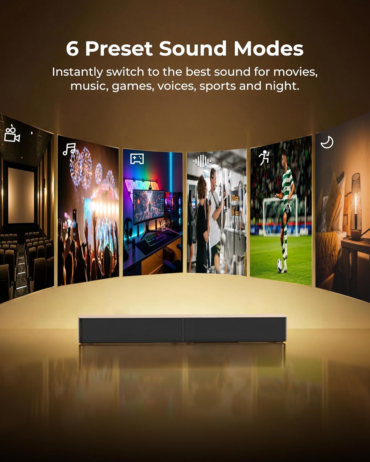 Sound Bar with Wireless Subwoofer, App Control, for Home Theater | 240W Peak Power, VoiceMX & BassMX, 2.1ch Soundbar