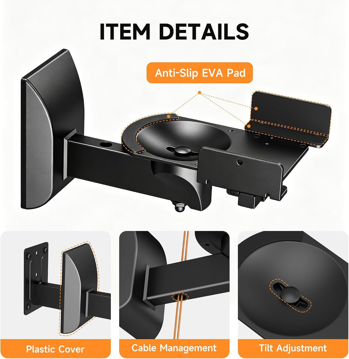 2PC Speaker Wall Mount Bookshelf Speaker Stand Surrounding Sound Bracket Swivel & Tilt for Living Room, Studio