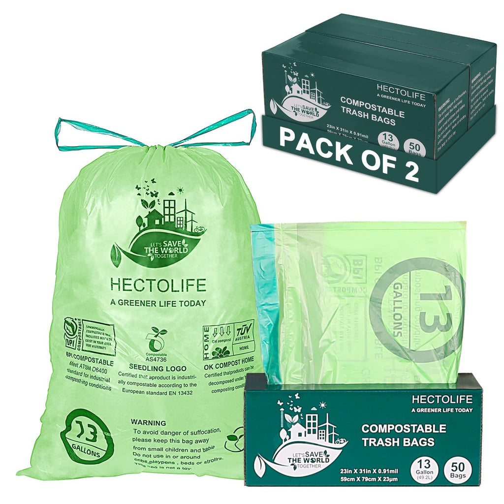 13 Gallon 100 Count Compostable Trash Bags with Home