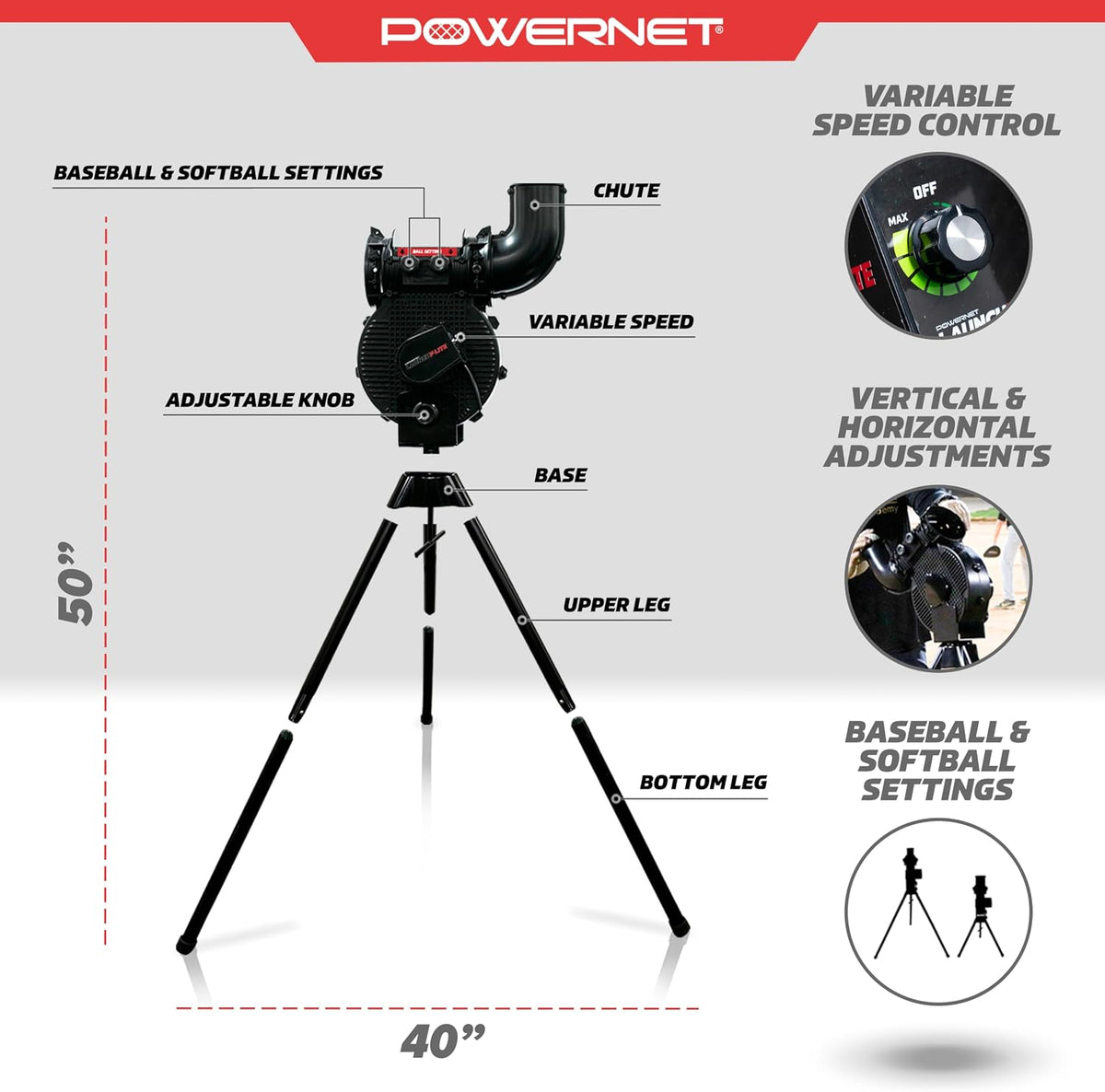 Launch F-lite Softball & Baseball Pitching Machine, Dimpled Practice Balls, Bucket of Baseballs, Coaching Bucket