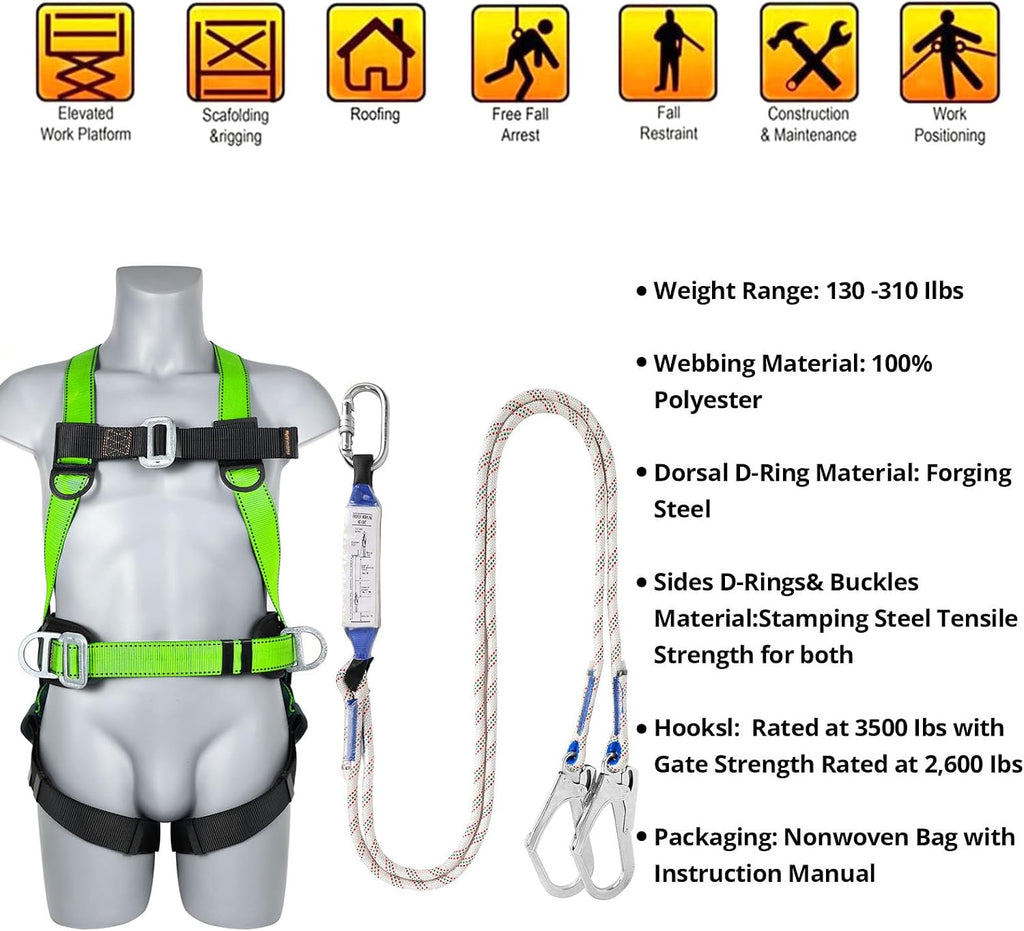 Safety Harness Fall Protection Kit: Roofing Harness for Work | Men Construction Climbing Fall Arrest Safety Harnesses