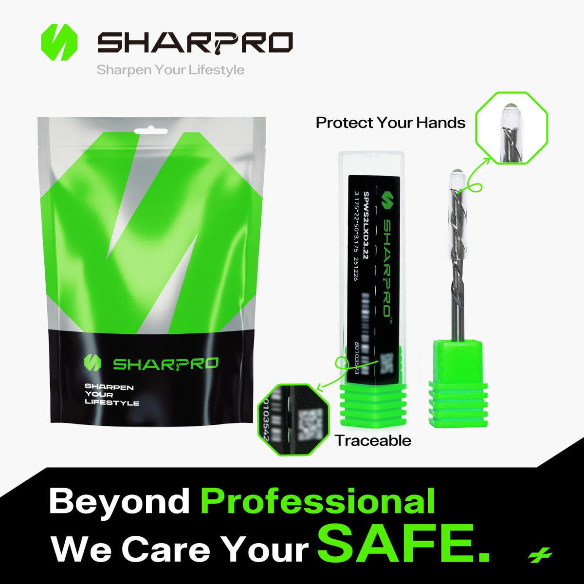 SHARPRO 1/8 Router Bits 1/8 Shank Downcut CNC Bit, End Mill