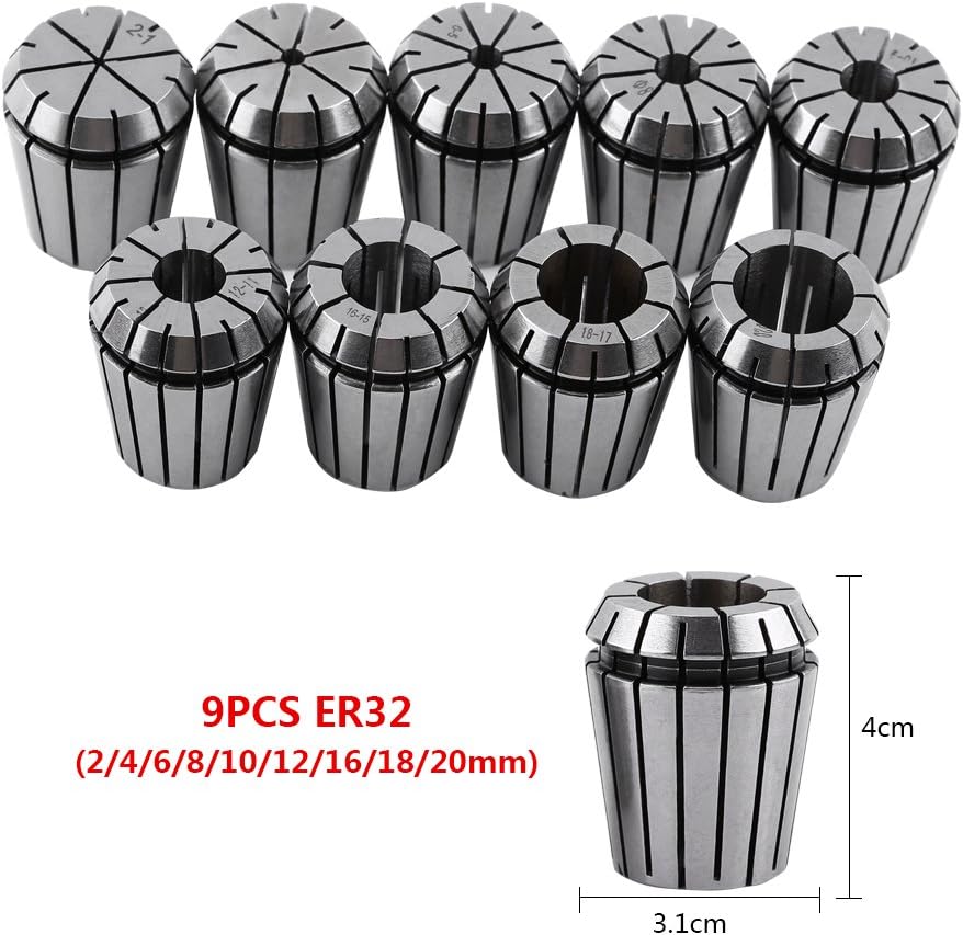 Er32 18Pc Metric Collet Set And Chuck 2 Morse Taper 9Pc Er32 Spring Collet 65Mn Spring Steel 9Pcs Er32 Spring Collet Set For Cnc Engraving Machine And Milling Lathe Tool 2 20Mm