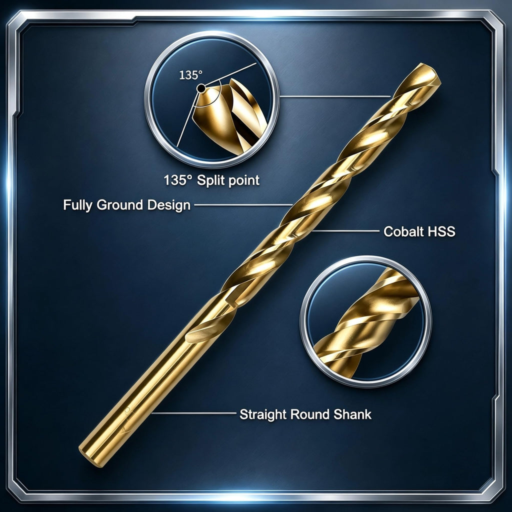 Boltly 29Pcs Cobalt Drill Bit Set, 135 Degree Tip High Speed Steel, Stainless Steel, Plastic and Wood with Indexed Round Case 1/16"-1/2"