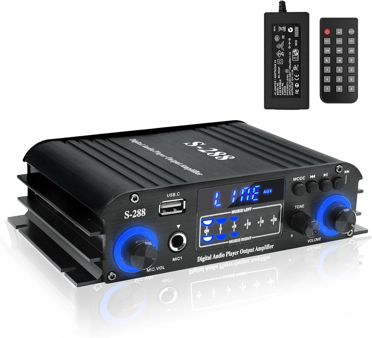 4 Channel Stereo Receivers Audio Home Amplifier Bluetooth 5.0, RMS 50Wx4 Max 1200W HiFi Power Amplifier, USB/SD/FM