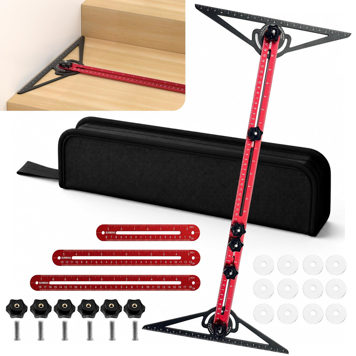 Stair Tread Template Tool, 8"-52" Jig Stair Gauge,Double-Ended Solid Nut Locking Stair Tread Jig, Aluminium Alloy