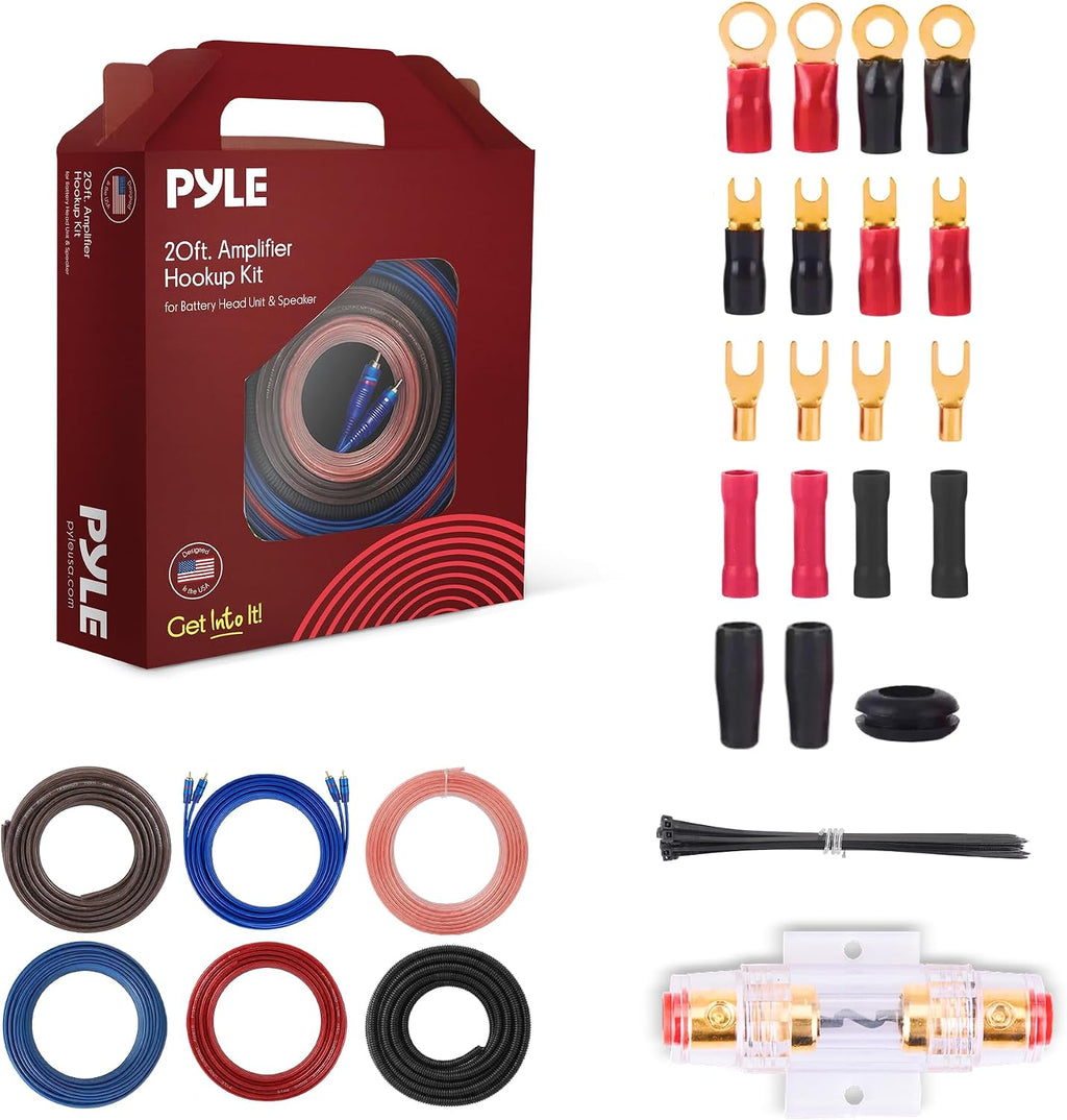 8 Gauge Car Audio Wiring Kit – 20ft Power Wire – Up to 1000W Amplifier Hookup for Battery, Stereo Head Unit &