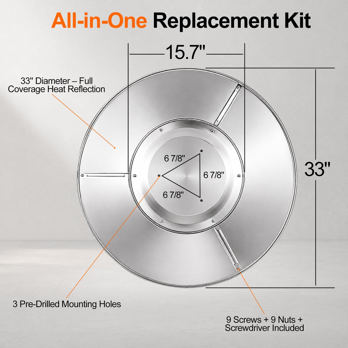 33” Patio Heater Reflector Shield– Aluminum Heat Shield, Universal Fit