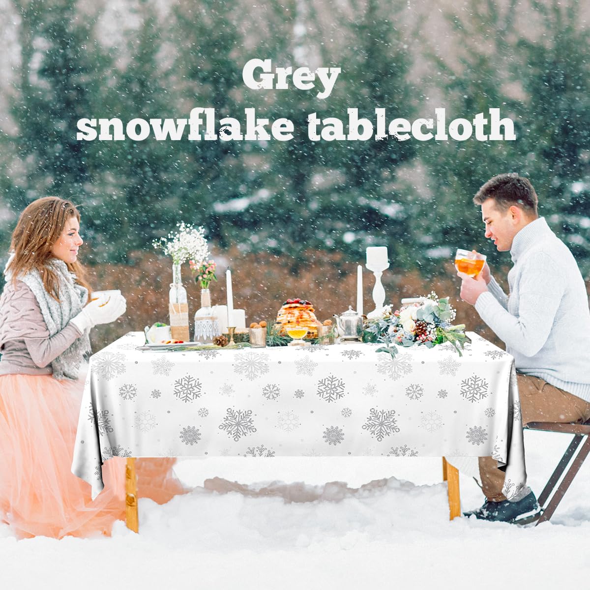 3pcs Snowflake Winter Tablecloth Party Decoration Winter Snowflake Silver Gray Wonderland Theme Table Cover