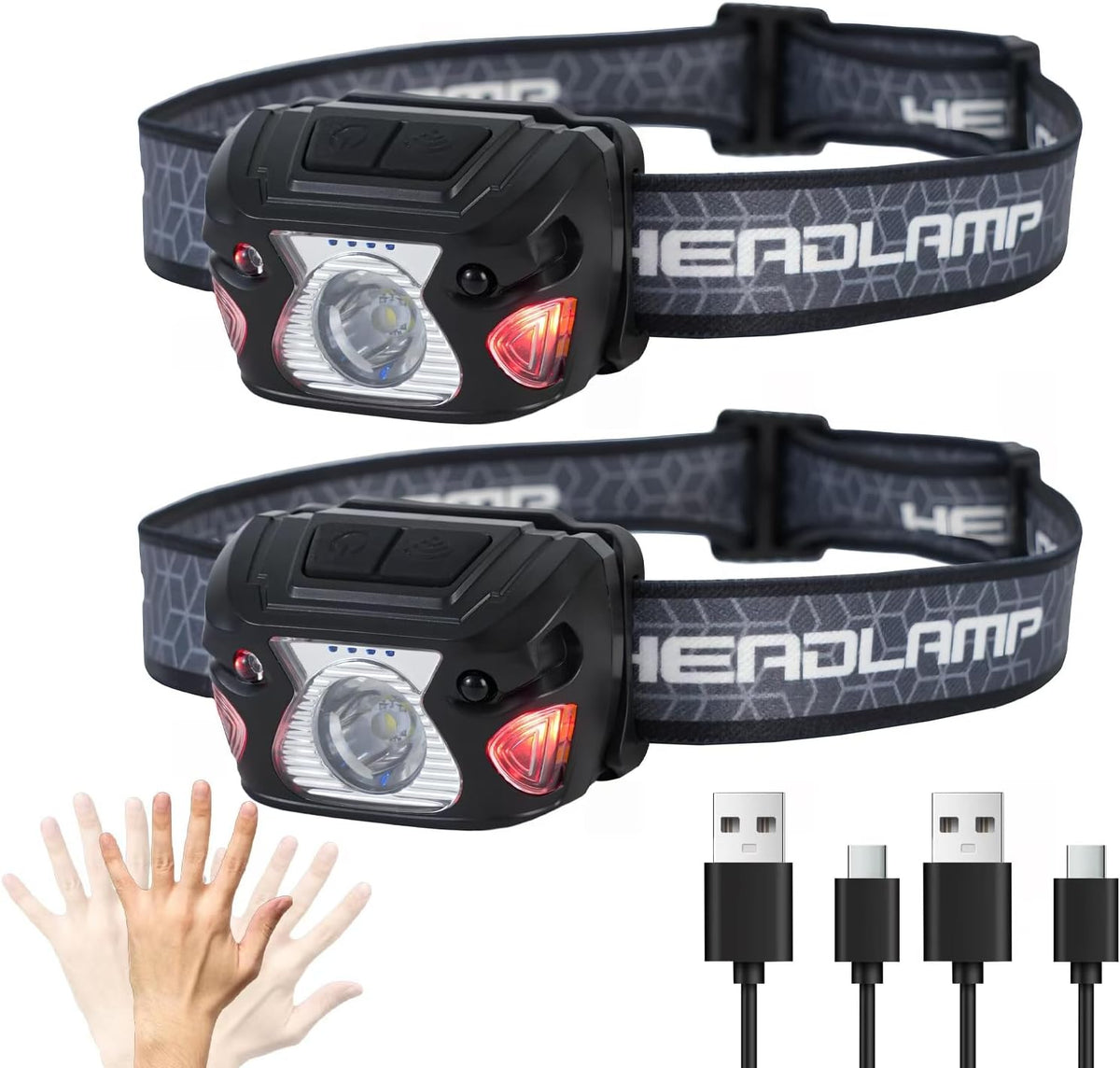 2 Sets High-End Comfortable Camping & Work Headlamp, Long Endurance Lighting 12 Hours, 1000+ LM High Brightness, IPX5