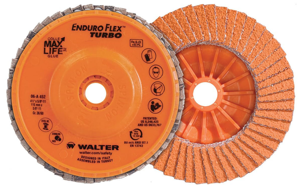 Walter Enduro-Flex Turbo Flap Disc, Ceramic Abrasive, 6" X 5/8"-11 Grit 36/60, Pack of 10 (06A602)