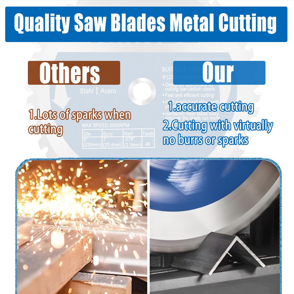 9 Inch Metal Cutting Saw Blade,Replacement for Evolution 9 Inch Metal Cutting Saw Blade,Compatible with Evolution EVOSAW230 Circular Saw Blade,48 Teeth,1 Inch Center Shaft,3 Warranty