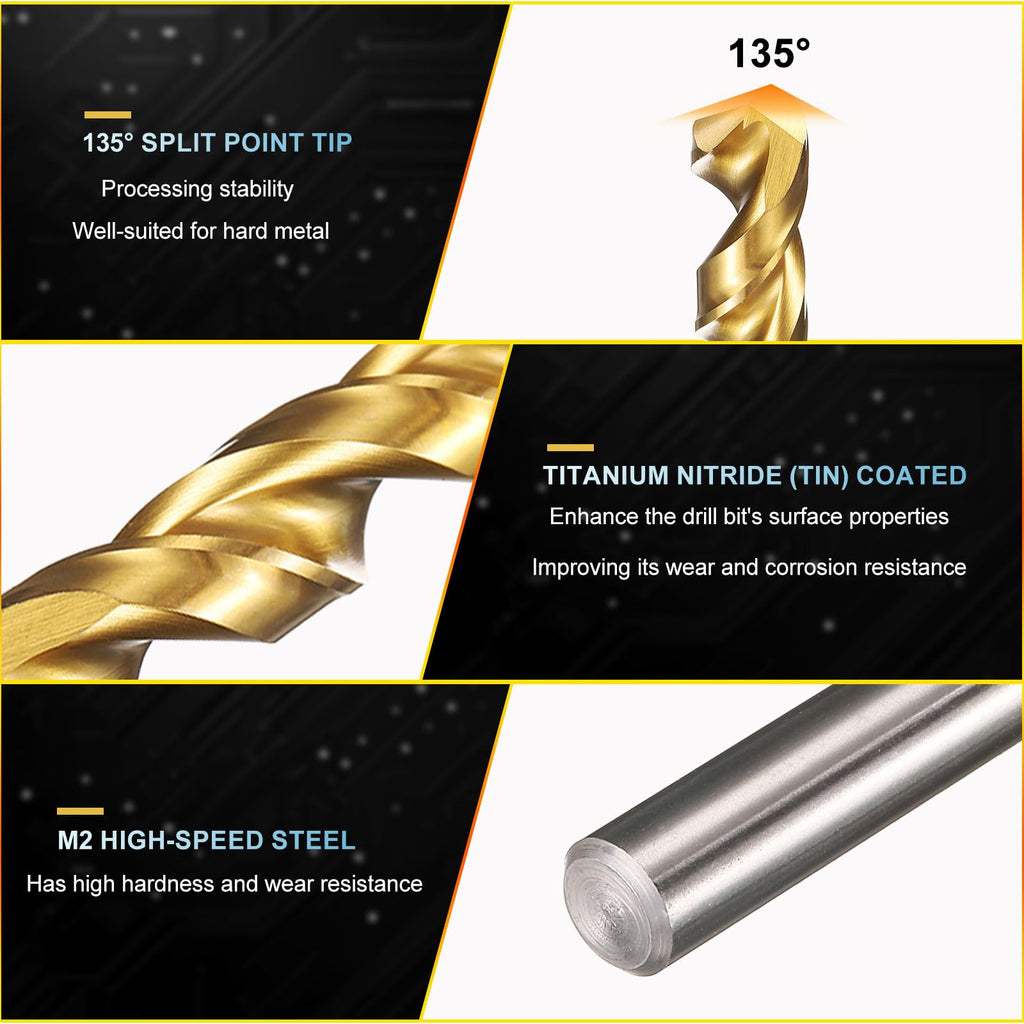 PATIKIL 6.9mm Drill Bit M2 High-Speed Steel 135° TiN Coated 2Pcs