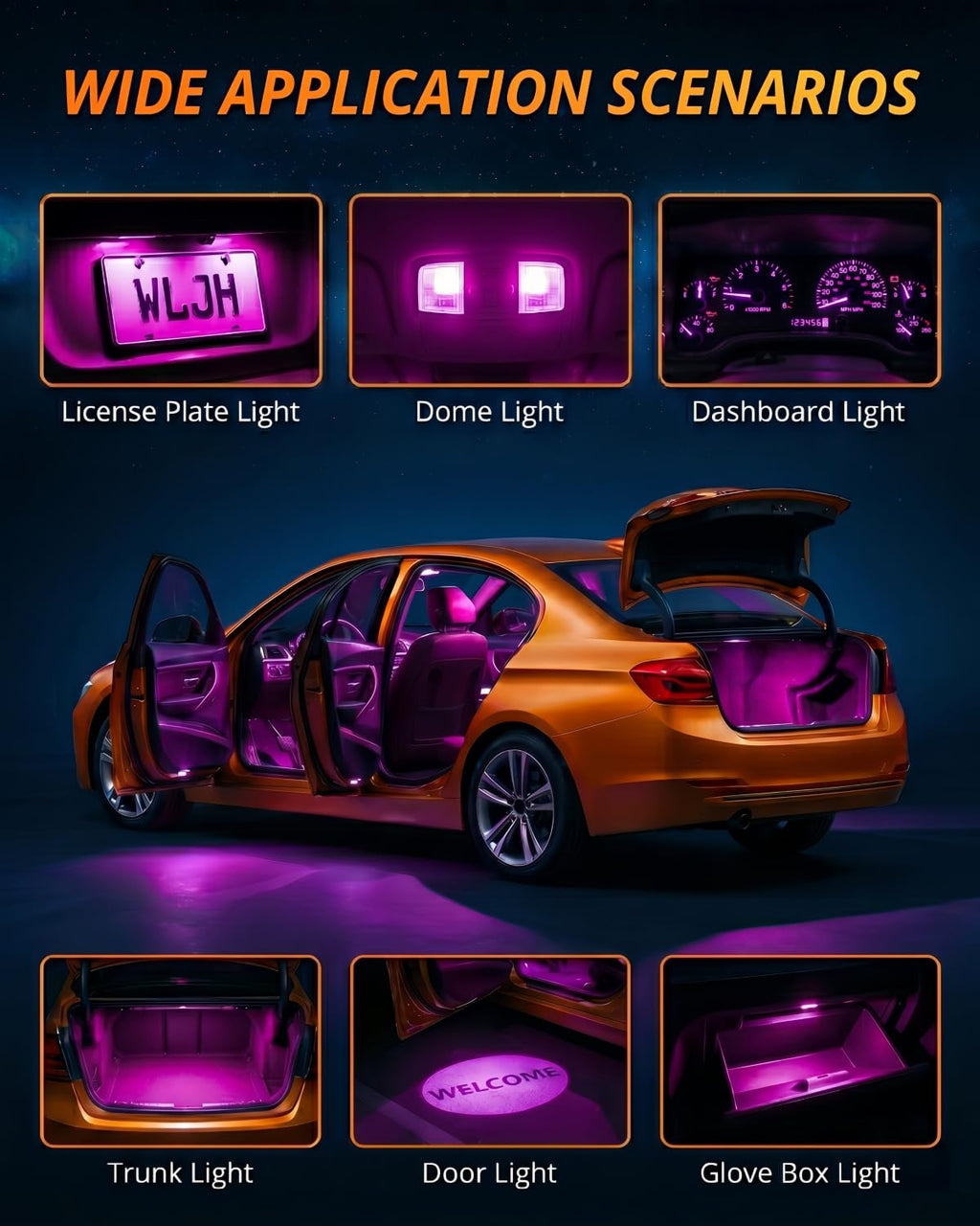 WLJH Pink PC194 T10 194 LED Twist-Lock Bulbs for Gauge Backlight