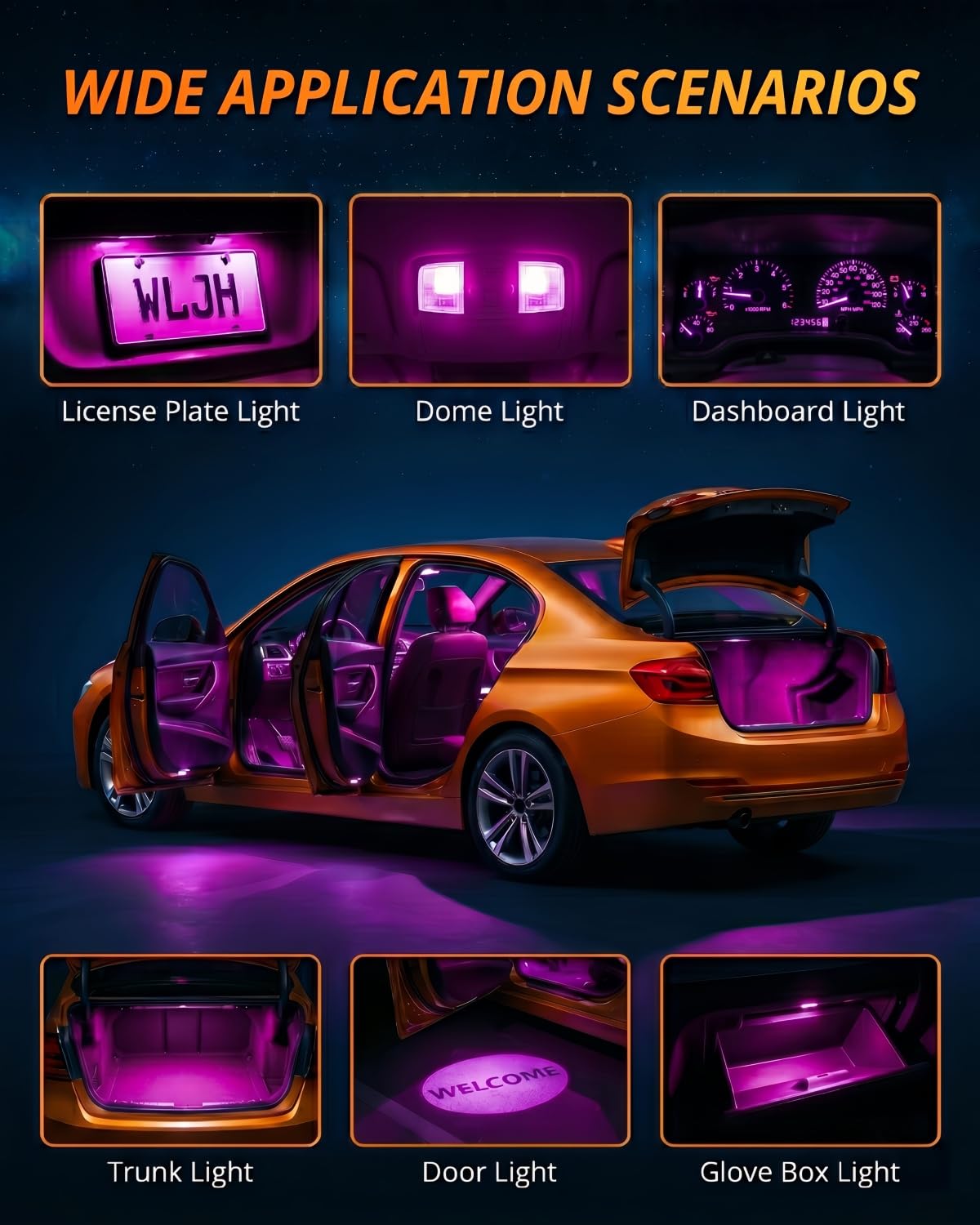 WLJH Pink PC194 T10 194 LED Twist-Lock Bulbs for Gauge Backlight
