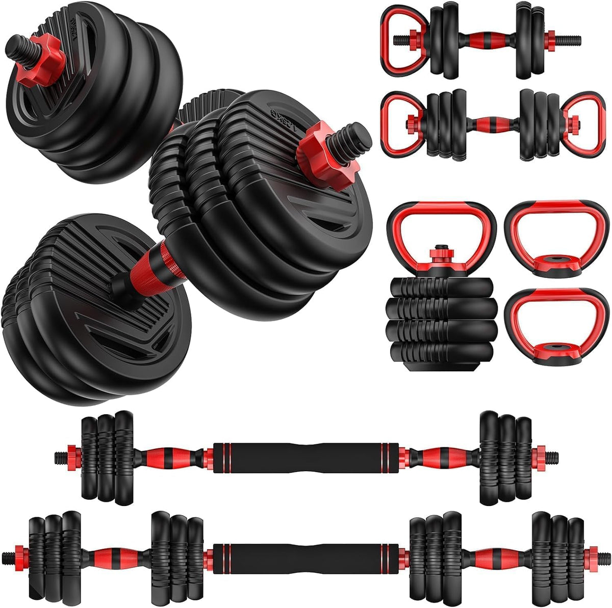 Adjustable Dumbbells, 20/30/45/70/90lbs Free Weight Set with Connector,5 in1 Dumbbells Set Used as