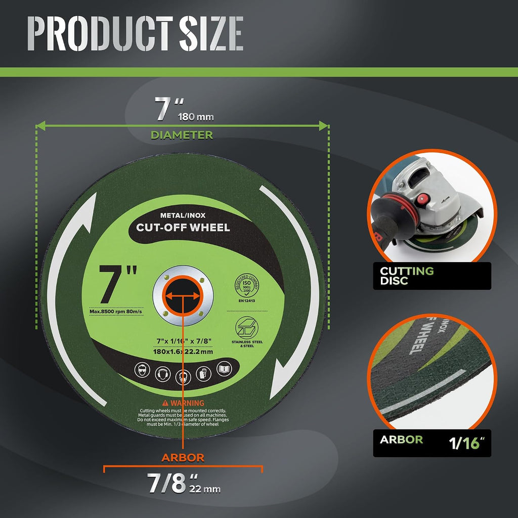 25 Pack 7" Cut Off Wheels 7" x1/16 x7/8" Angle Grinder Cutting Discs for Metal & Stainless Steel