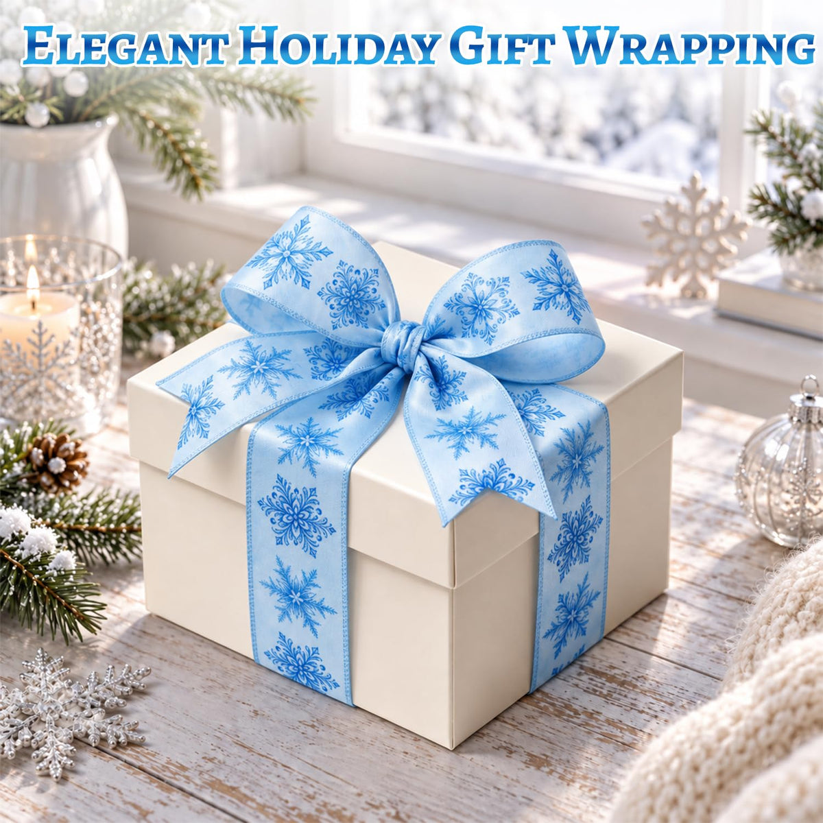 Winter Snowflake Wired Ribbon 2 Rolls, Snowflake Fabric Ribbon