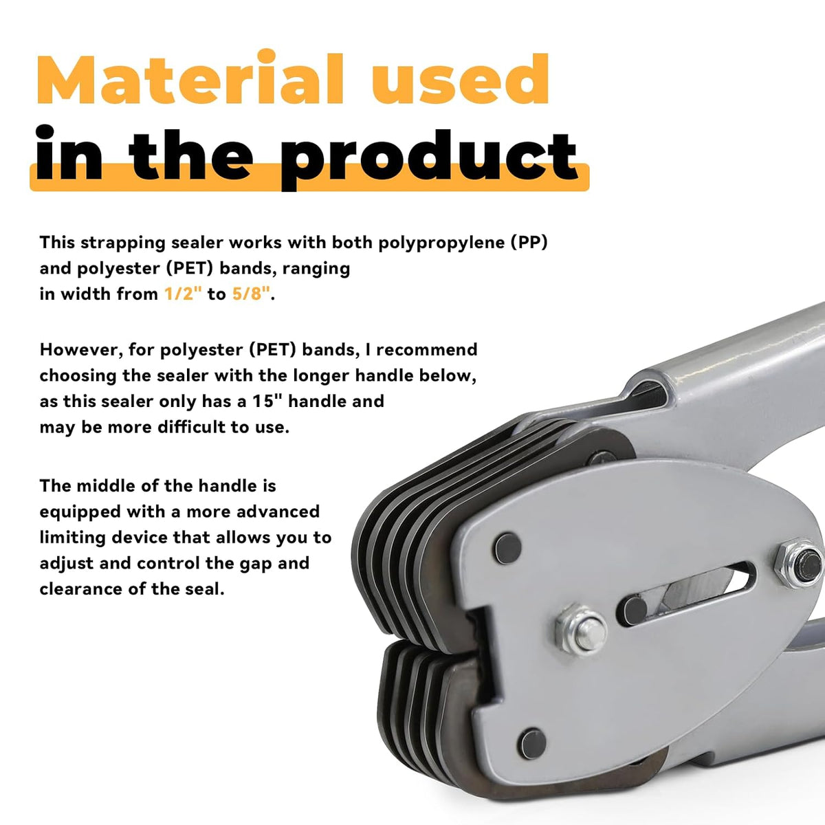 Strapping Sealer/Crimper for 1/2"-5/8" Polypropylene (PP) Strapping Band Manual Banding Tool with 15” Extended Handle