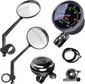 4 Pieces Bike Accessories Including 2 x Bicycle Rear View Mirrors 1 x Classical Old School Style Bike Speedometer