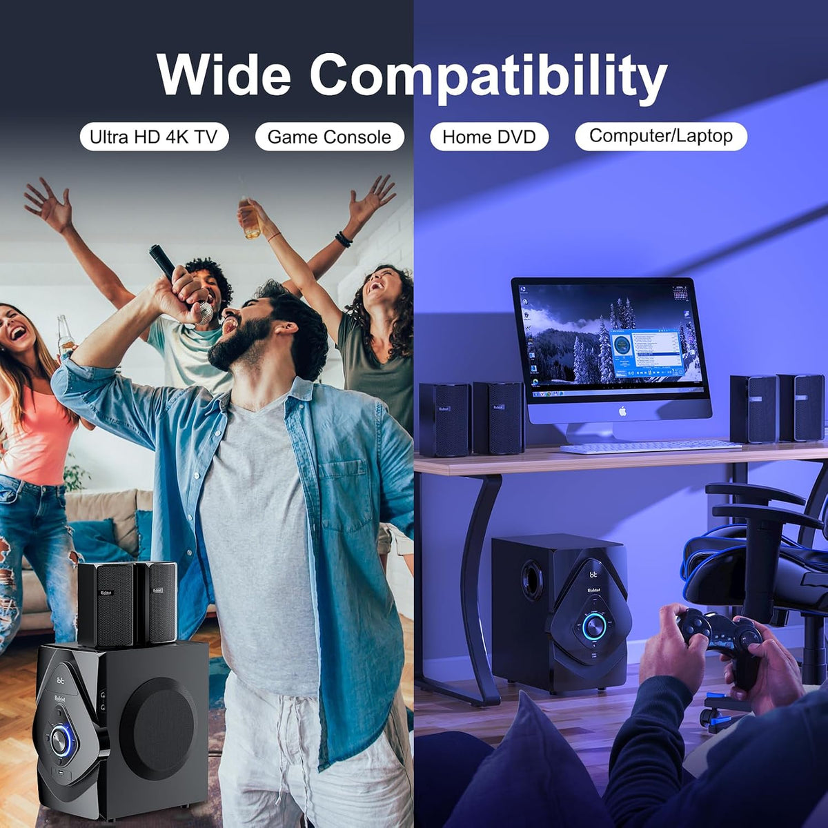 Home Theater Wireless Rear Satellite Speakers | 800W 6.5inch Subwoofer 5.1/2.1 Channel Surround Sound Systems with