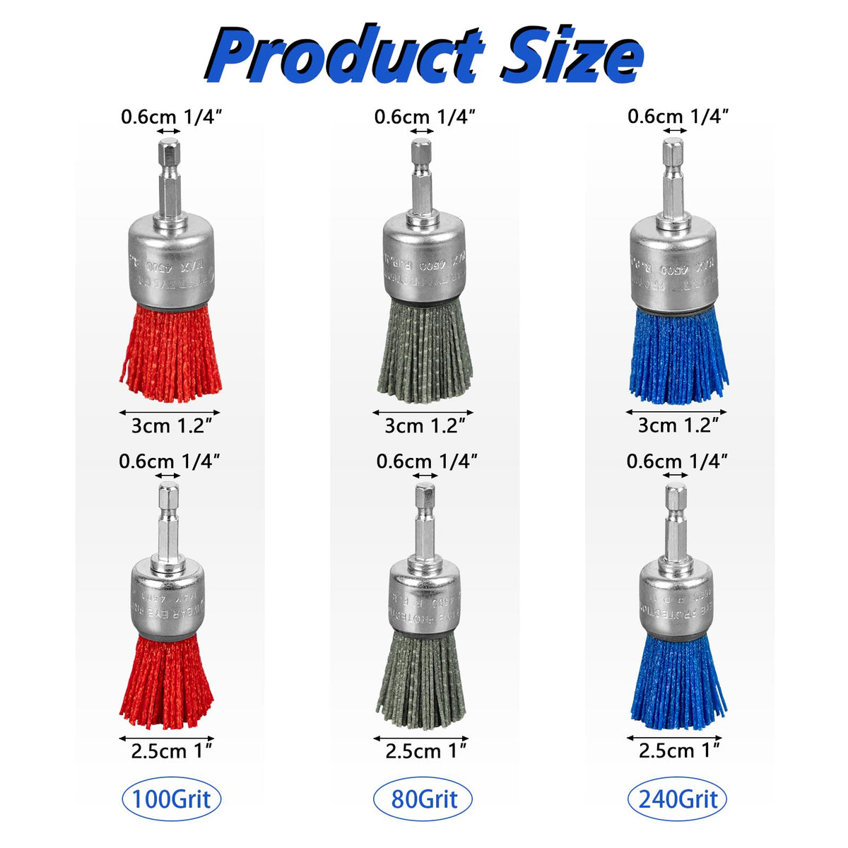 SALI 6 Pack Pen Brush Nylon Filament Abrasive Wire Brush Wheel with 1/4 Inch Hex Shank, 2 Sizes Nylon Drill Brush Set for Removal of Rust Corrosion Paint