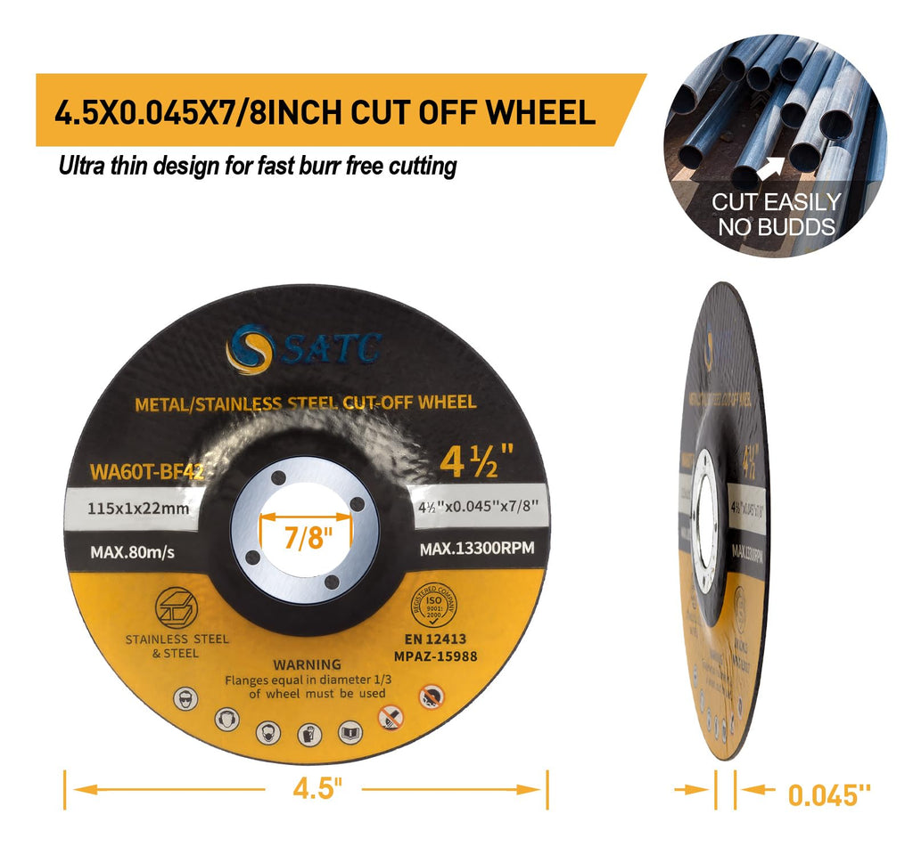 S SATC 25PCS 4 1/2 Cut Off Wheel Grinder Blades 4-1/2" x .045 x 7/8" Cutting Disc Cutting Wheel Die Grinder Cut Off Blades Fits Angle Grinder Air Tool