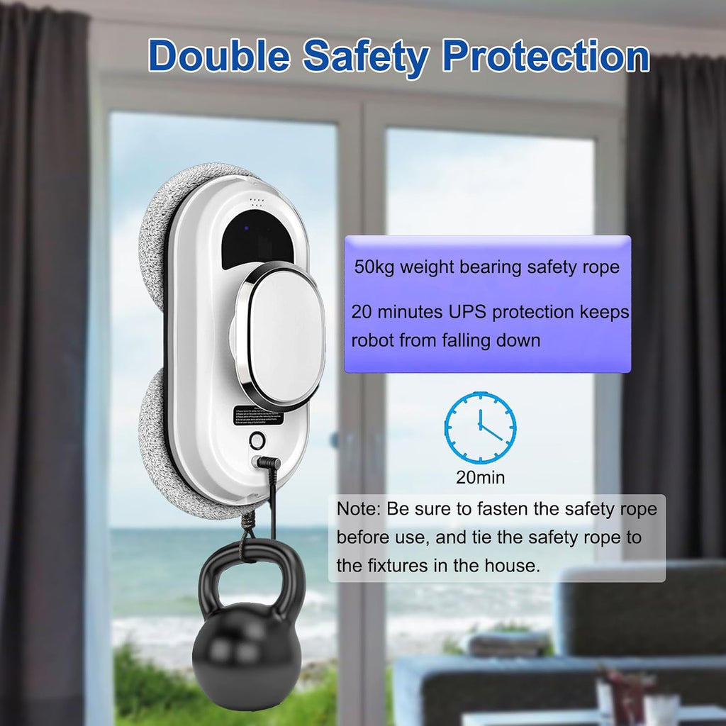Window Cleaning Robot, Automatic, 5600Pa, 3 Cleaning Modes, Remote Control, 2 Pre-Installed 8 Replacement Cloths