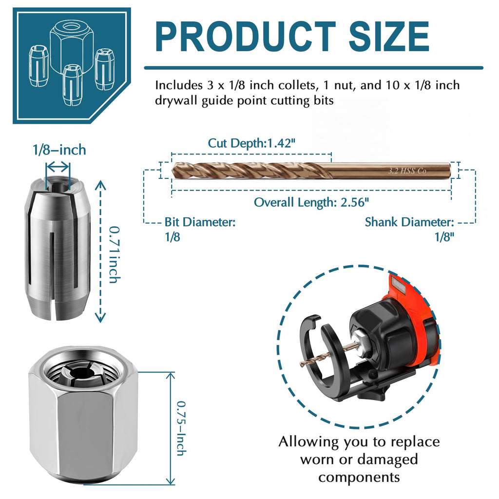 Dreyoo 1/8" Replacement Collet and Nut Kit Compatible with CN1