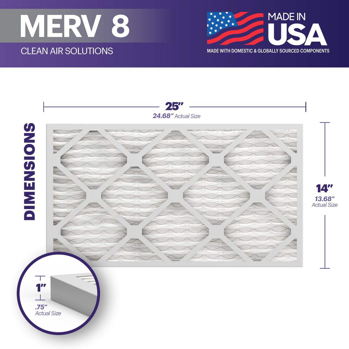 TruFilter 14x24x1 Air Filter MERV 8 (6-Pack) - MADE IN USA – Dust & Pet Defense Air Conditioner HVAC AC Furnace