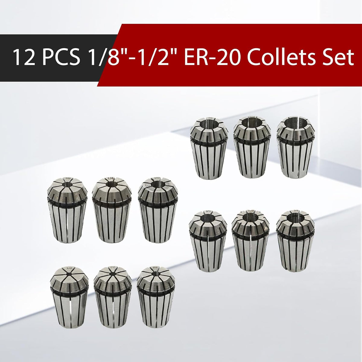 findmall 12 PCS 1/8"-1/2" ER-20 Collets Set